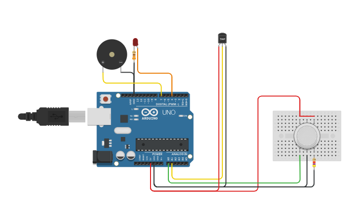 Circuit design Fire Alarm System Using Arduino - Tinkercad
