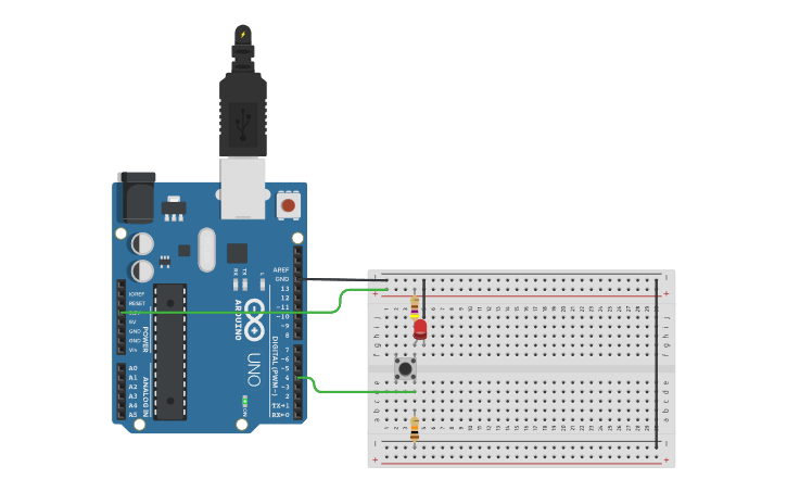 Circuit design a) Pulsador con Led - Tinkercad