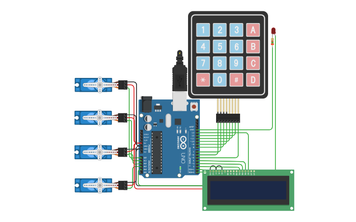 Circuit design control of 4 servo motor and display motor angle on lcd ...