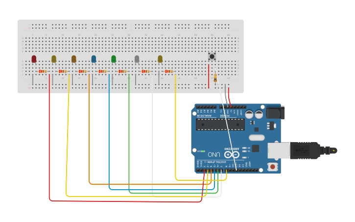 Circuit design Circuito Arduino 7 LEDS - Tinkercad