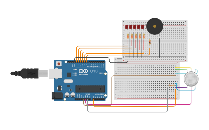 Circuit design smoke detection using arduino - Tinkercad