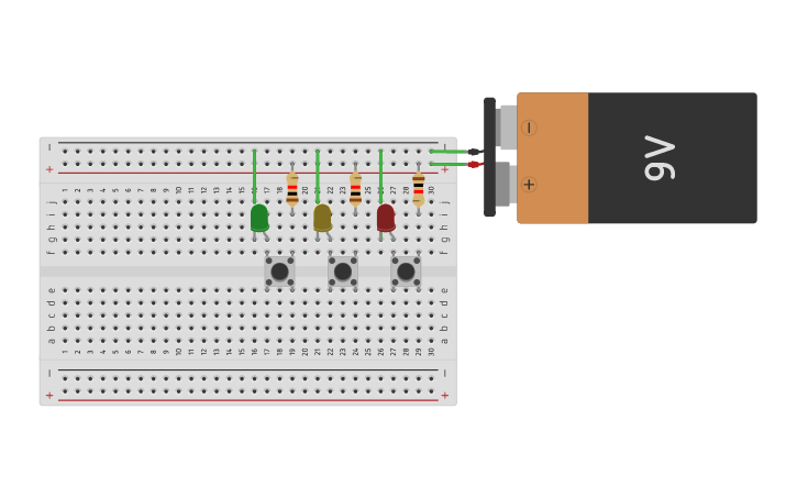 Circuit design Circuito de 3 leds - Tinkercad
