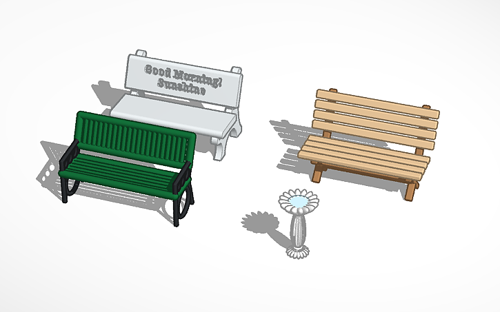 3D design Park Benches and Bird Bath - Tinkercad