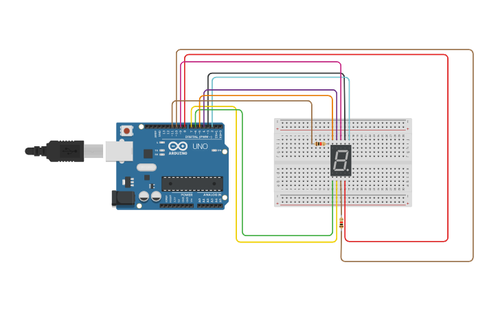 Circuit design Arduino 7 segment display - Tinkercad