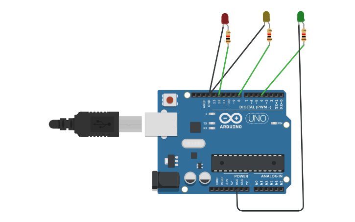 Circuit design TRAFFIC LIGHT BLINK USING LED - Tinkercad