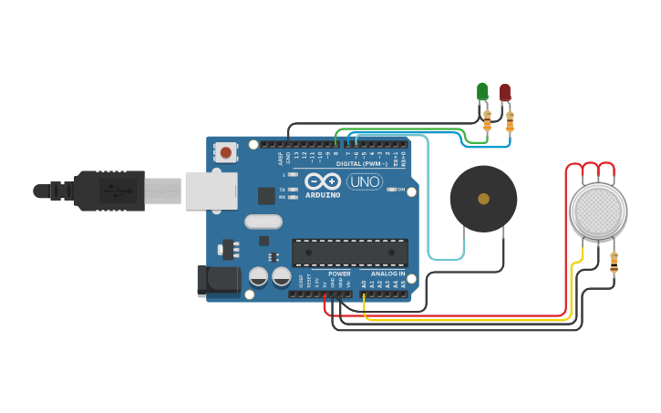 Circuit design Project on gas sensor - Tinkercad