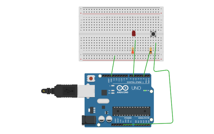 Circuit design encendido de led con un pulsador-Leo Sánchez-3ºB - Tinkercad