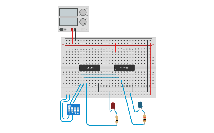 Circuit design half adder - Tinkercad