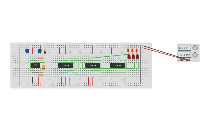 Circuit design 3 - bit synchronous up counter - Tinkercad