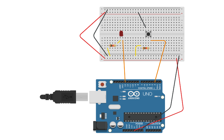 Circuit design arduino with a push button - Tinkercad