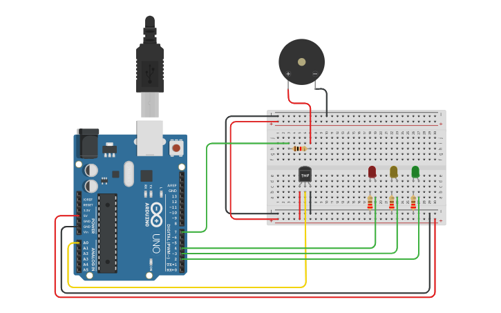 Circuit design Temperature + Buzzer (TUBES) - Tinkercad