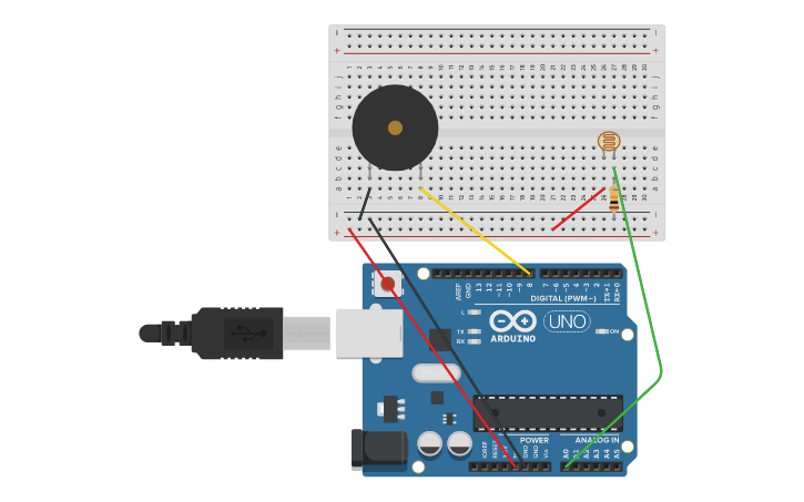 Circuit design Arduino Light Theremin - Tinkercad