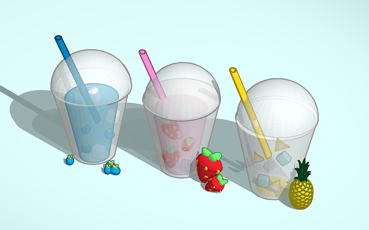 3D design A fruity boba tea set! - Tinkercad