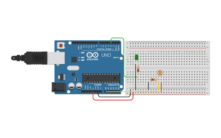 Circuit design Light sensor controlled LED - Tinkercad