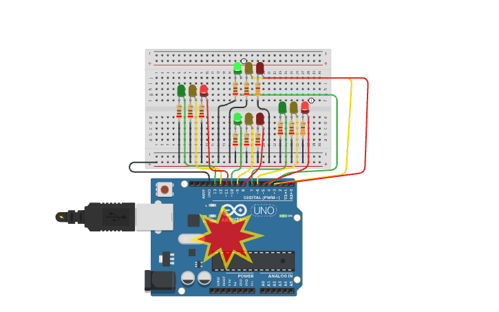 Circuit design Physics Traffic Light - Tinkercad