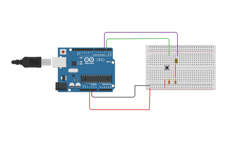 Circuit design Led with Push Button - Tinkercad