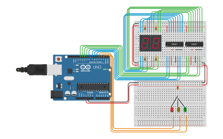 Circuit design 6110613202 Traffic Light with 7-seg Timer - Tinkercad