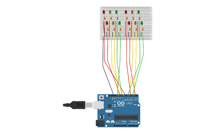 Circuit design 4 ways traffic light - Tinkercad