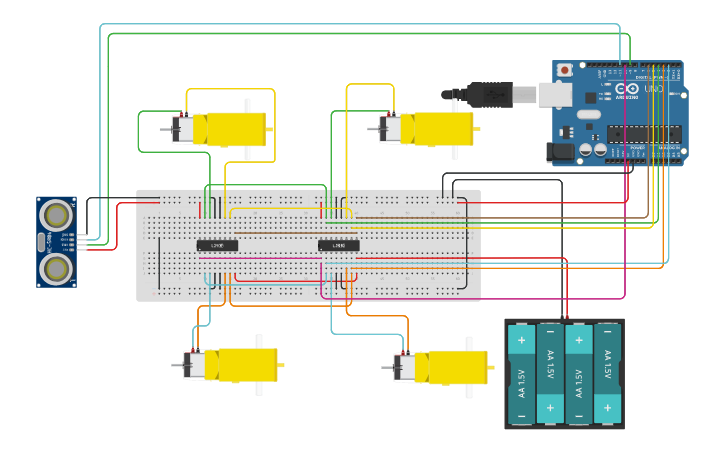 Circuit design Arduino P3: Obstacle avoiding Robotic Car - Tinkercad