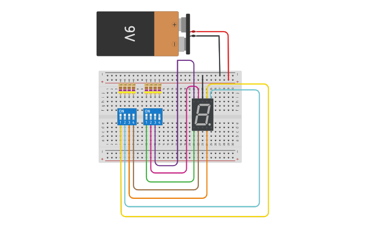 Circuit design VISUALIZADOR DE 7 SEGMENTOS - Tinkercad
