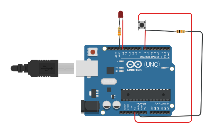 Circuit design LED button Interfacing - Tinkercad