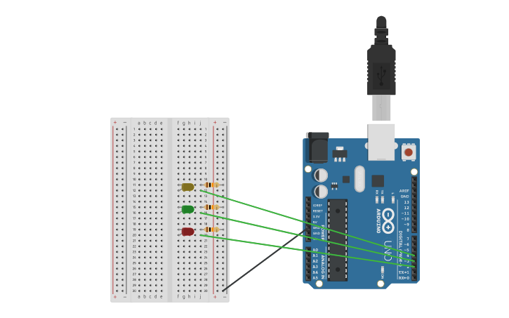 Circuit design Traffic Light - Tinkercad