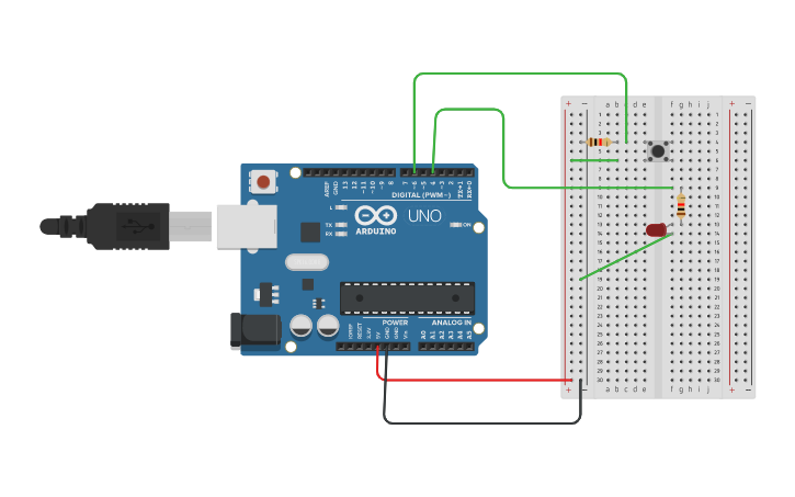 Circuit design encender un led con un pulsador - Tinkercad