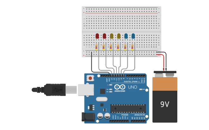 Circuit design Arduino LEDS - Tinkercad