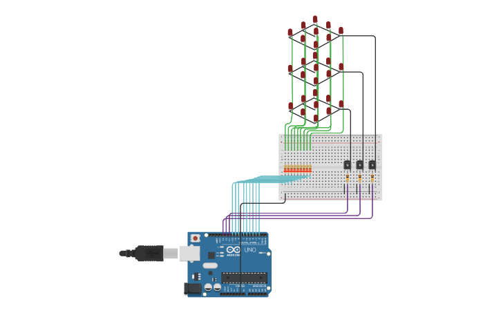 Circuit design LED cube - Tinkercad