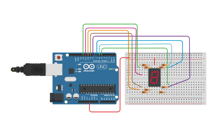 Circuit design 7 segment display - Tinkercad