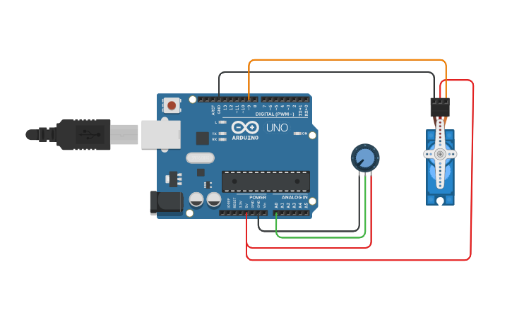 Circuit design Servo motor with potentiometer - Tinkercad