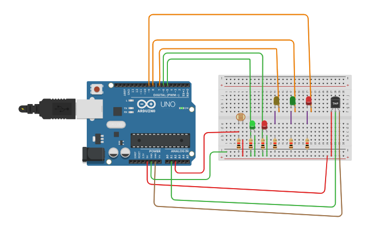 Circuit design Sensor de Temperatura con motor - Tinkercad