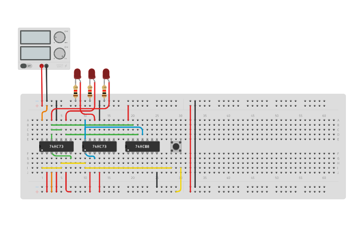 Circuit design 3-bit binary synchronous counter - Tinkercad