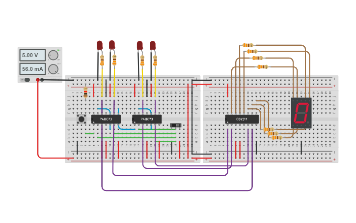 Circuit design Flip Flop JK Down Counter Display - Tinkercad