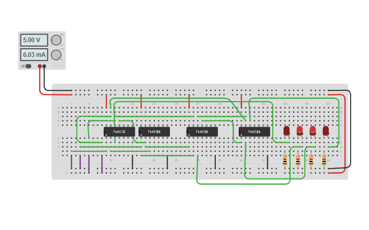 Circuit design Binary to Excess-3 code converter - Tinkercad