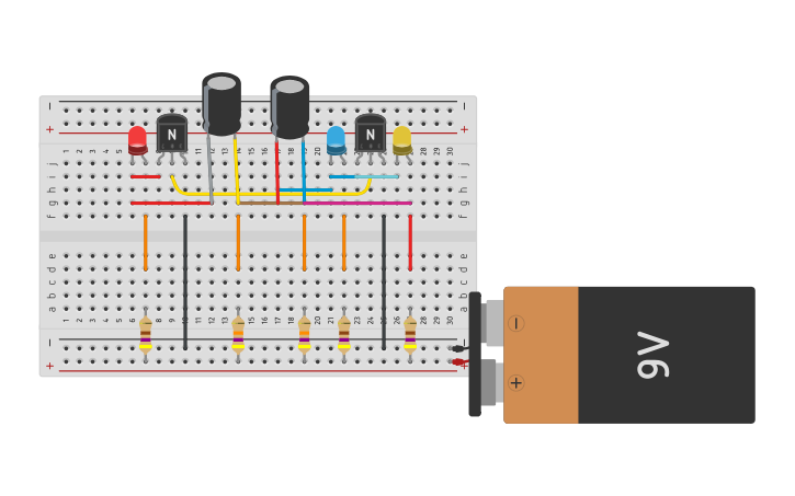 Circuit design Flashing LED using transistor (ver. 2) - Tinkercad