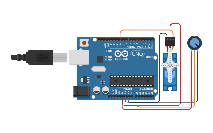 Circuit design Potentiometer with Servo Motor - Tinkercad