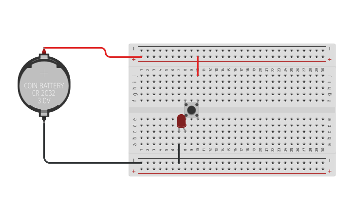 Circuit design LED e botão na protoboard - Tinkercad