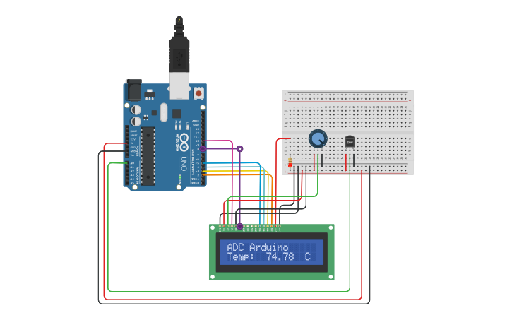 Circuit design LM35 - LCD - Tinkercad