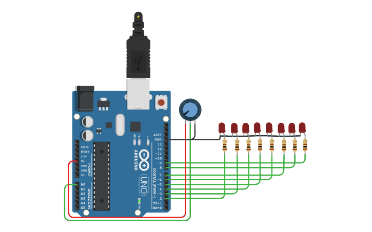Circuit design LED Chaser - Tinkercad