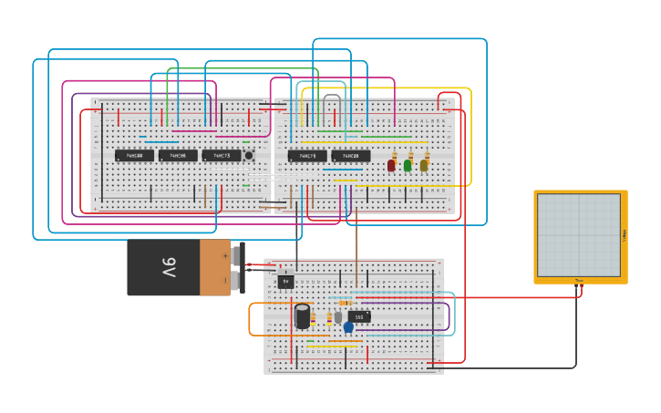 Circuit design 3-bit Gray Code Synchronous Counter - Tinkercad
