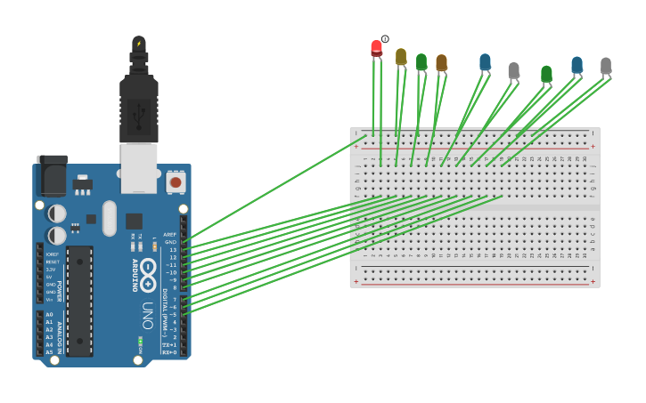Circuit design Blinking Multiple LEDs using Arduino - Tinkercad