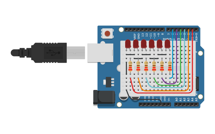 Circuit design LED Chaser - Tinkercad