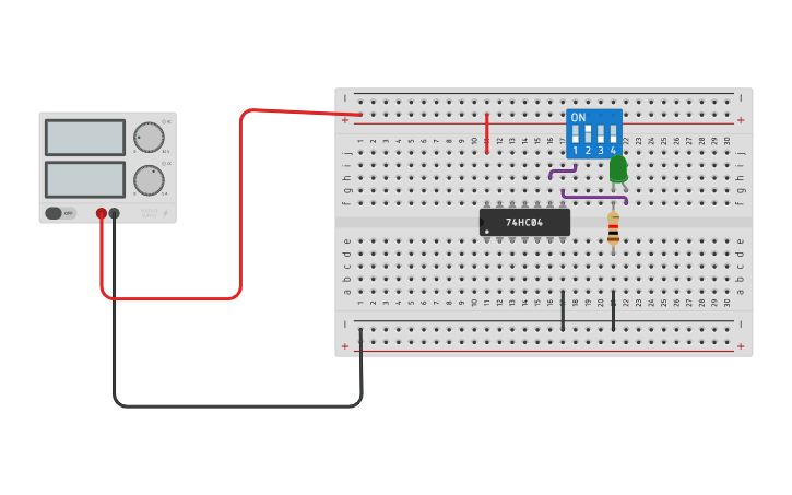 Circuit design IC 7404 (NOT Gate) - Tinkercad