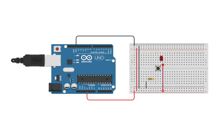 Circuit design LED, resistor and switch - Tinkercad