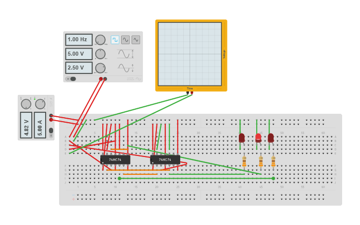 Circuit design Synchronous Counter with D flip-flops - Tinkercad