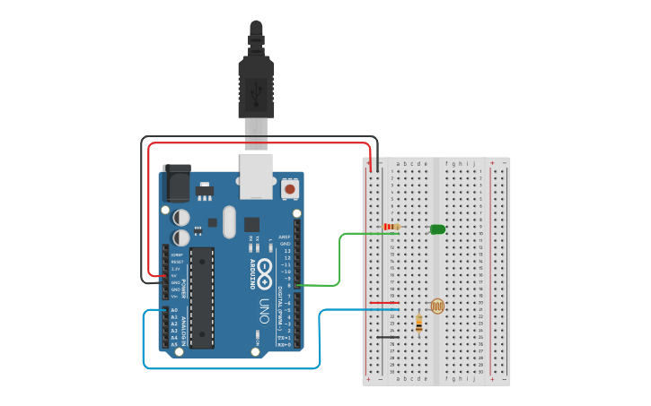 Circuit design Photoresistor - LED - Tinkercad