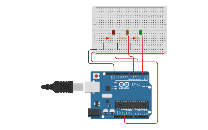 Circuit design Arduino Traffic Light Simulation using LEDs - Tinkercad