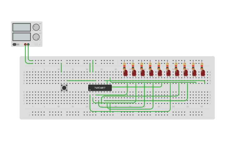 Circuit design decade-counter - Tinkercad