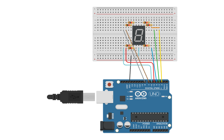 Circuit design 7 segment display - Tinkercad
